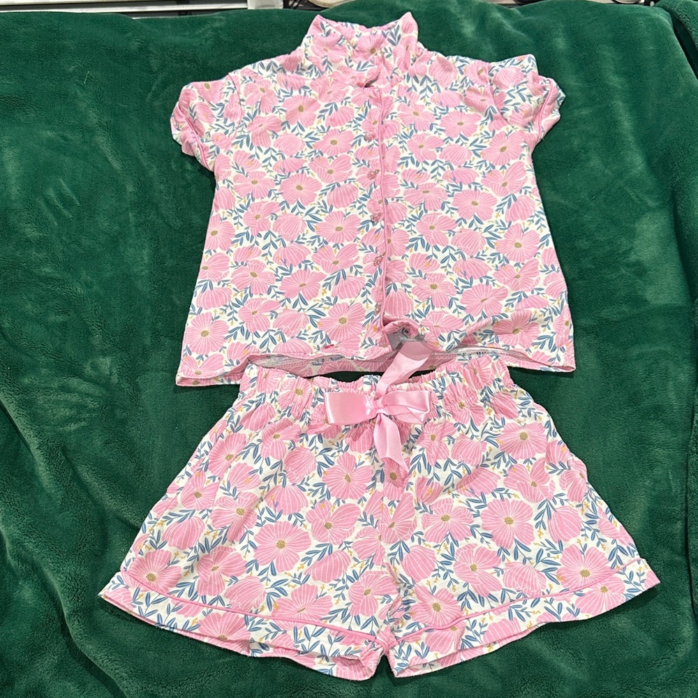 Sleep On It Pink Floral Kids Pajama Set with Bow